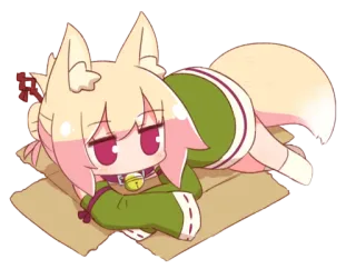 😐 dc3eaf8f anime, kawaii, fox girl, chibi, cute, resting, lying down telegram sticker