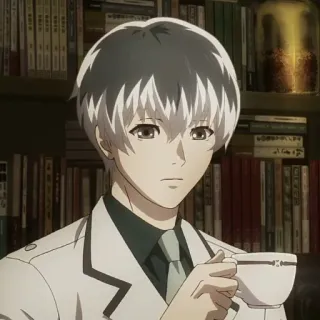 🥀 128a8546 Ken Kaneki Tokyo Ghoul Anime, Masculino, Personaje, Tokyo Ghoul, Ken Kaneki, Pelo Blanco, Té telegram sticker