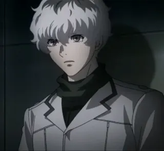 🥀 31a28ee0 Haise Sasaki Tokyo Ghoul Anime, Personaje, Pelo blanco, Cuello alto negro telegram sticker