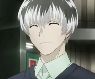 🥀 a562249f Kaneki Ken Tokyo Ghoul Anime, Manga, Tokyo Ghoul, Ken Kaneki, Pelo blanco, Sonriendo telegram sticker