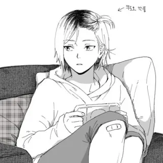 🐱 3ca0bb11 쿠로 작풍 อนิเมะ, มังงะ, ตัวละคร, ภาพวาด, เด็กผู้ชาย, โซฟา telegram sticker