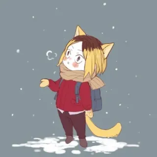 🐱 7bc3c5db Kenma Kozume Haikyuu!! เคนมะ โคซุเมะ, ไฮคิว!!, อนิเมะ, หูแมว, ฤดูหนาว, หิมะ telegram sticker