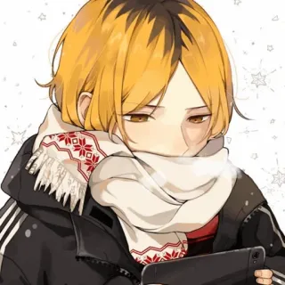 🐱 7d736651 Kenma Kozume Haikyuu!! อนิเมะ, ไฮคิว!!, เคนมะ โคซุเมะ, ตัวละคร, ฤดูหนาว, ผ้าพันคอ telegram sticker