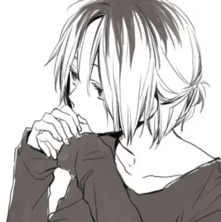 🐱 d5b8940c อนิเมะ, มังงะ, เด็กผู้ชาย, เศร้า, ขาวดำ telegram sticker