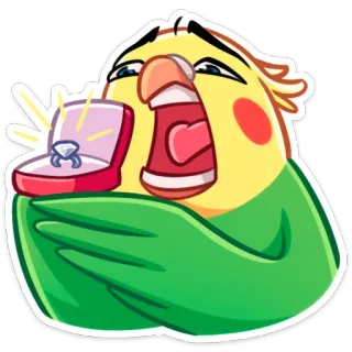 💍 8296504a ptak, papuga, oświadczyny, pierścionek, zaręczyny, miłość, szczęśliwy telegram sticker