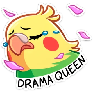 😢 9956bf08 DRAMA QUEEN Dramat, Królowa, Ptak, Papużka falista, Słodkie, Łzy, Płacz, Emoji telegram sticker