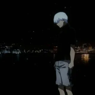 😔 d098b443 Ken Kaneki Tokyo Ghoul 动漫, 东京食尸鬼, 金木研, 白发, 夜晚, 悲伤 telegram sticker
