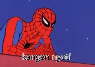 🕸 17bb2355 Spider-Man kangen nyoti Meme, Spider-Man, Bahasa Indonesia, Kartun telegram sticker