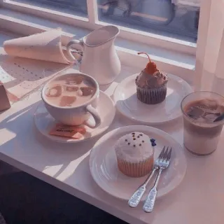 ✨ 0b6fd6bc café, cupcakes, postre, café helado, cereza, comida, dulces whatsapp sticker