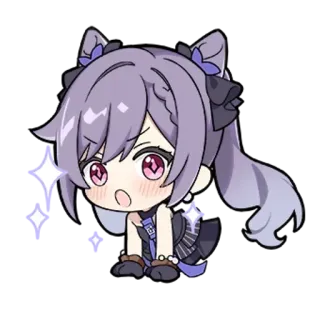 😯 f8e6e6ed Keqing Genshin Impact 애니메이션, 원신, 각청, 귀여운, 치비, 게임 캐릭터 telegram sticker