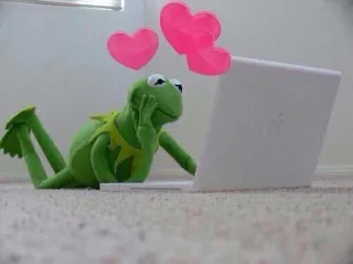 😍 b62b828a Kermit kermit la grenouille, grenouille, cœur, ordinateur portable, amour, mignon telegram sticker