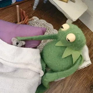 💕 371a913a Kermit 커밋, 개구리, 인형, 머펫, 침대, 자는, 휴식 whatsapp sticker