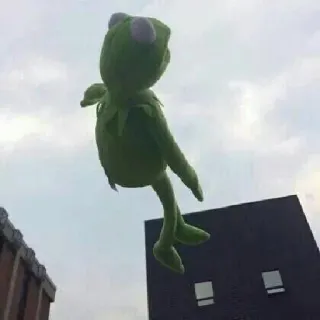 ✨ 1553d576 Kermit Kermit, o Sapo, Muppets, fantoche, verde, flutuando, céu, prédios whatsapp sticker