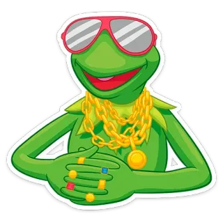 👓 e2af0bf9 Kermit the Frog カーミット, カエル, マペット, ゴールドチェーン, サングラス, ギャング telegram sticker