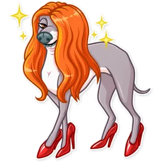 👩 148eefc4 犬, 漫画, ファッション, 赤い靴, ウィッグ, グラマー, キラキラ telegram sticker