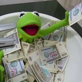 😂 003ae735 Kermit Kermit the Frog, money, meme, wealth, bath, finance telegram sticker