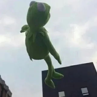 😐 b1b7cff9 Kermit Kermit the Frog, puppet, Muppet, green, floating, sky, toy telegram sticker