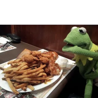🍝 2ea39071 Kermit Kermit la Rana, cibo, patatine fritte, pollo, burattino telegram sticker