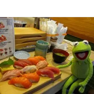 🍝 aef5a6c4 Kermit Kermit la Rana, Sushi, Cibo, Burattino, Cucina giapponese, Pranzo, Cena telegram sticker