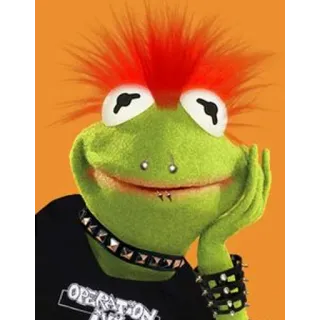 😆 efa705fa rana, muppet, punk, capelli rossi, verde, cartone animato, adesivo telegram sticker
