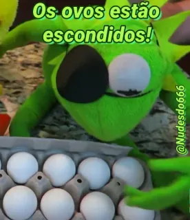 👀 0cc445e8 Kermit Os ovos estão escondidos! Kermit de Kikker, eieren, verstoppen, grappig, pop telegram sticker