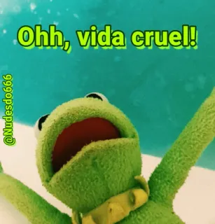 😫 1275d934 Kermit Ohh, vida cruel! Kermit de Kikker, verdrietig, kikker, pop, Muppet, lijden telegram sticker