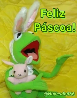 🐰 5607460f Kermit Feliz Páscoa! Kermit de Kikker, Pasen, konijn, pop, vakantie, groen telegram sticker