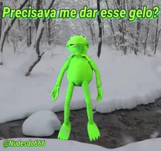 ❄️ fe036aa2 Kermit Precisava me dar esse gelo? Kermit de Kikker, Muppet, winter, sneeuw, meme, kikker telegram sticker