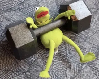 😩 28b61f36 Kermit frog, puppet, exercise, dumbbell, weightlifting telegram sticker