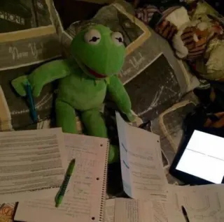 📚 f737eddf Kermit the Frog muppets, frog, writing, study, notes telegram sticker