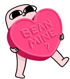 🥰 dfbcd629 BEAN MINE? permen, hari valentine, hati, kartun whatsapp sticker