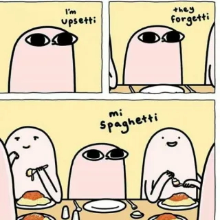 😰 35652cef I'm upsetti
they forgetti
mi spaghetti ミーム, スパゲッティ, 怒り, 忘れる, 食べ物, 漫画 telegram sticker