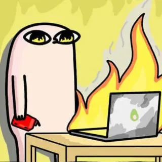 😡 c98e87bd 漫画, キャラクター, 火, 机, ノートパソコン telegram sticker