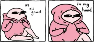 👍 47180bfa it's all good
in my hood Desenho animado, Moletom com capuz, Personagem, Quadrinhos, Engraçado, Meme whatsapp sticker