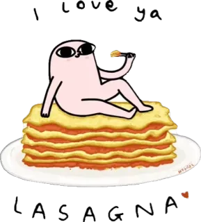 🍝 76ef7d9b I love you LASAGNA lasanha, comida, amor, desenho animado, refeição, massa, fofo whatsapp sticker