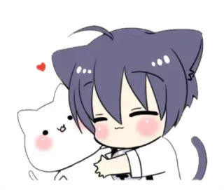 🫐 c5046319 Katze, niedlich, Anime, kawaii, Chibi, Katzenohren, Umarmung telegram sticker