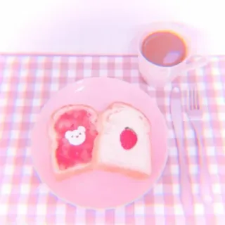 🍥 38568ba1 Tost, Dżem, Truskawka, Kawaii, Śniadanie, Jedzenie, Słodkie, Różowy whatsapp sticker