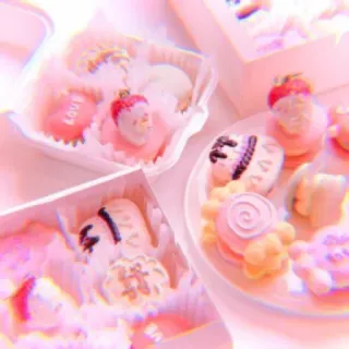 🍥 9ddc57a9 deser, słodycze, jedzenie, przysmaki, cukierki, ciasto, różowy, uroczy whatsapp sticker