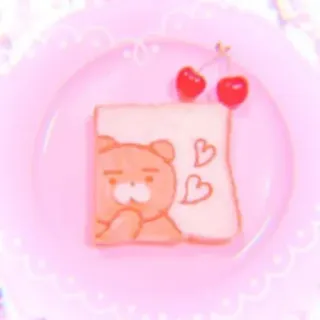 🍥 d6761dd0 kawaii, słodki, miś, deser, wiśnie, serca, różowy whatsapp sticker