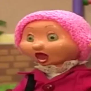 🌻 52d240de Puppe, geschockt, überrascht, rosa, kindlich, Vintage whatsapp sticker