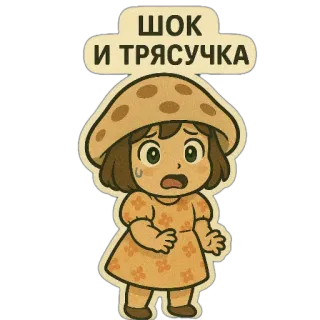 😳 f9c98d03 ШОК И ТРЯСУЧКА 충격, 버섯, 불안, 러시아어 텍스트 telegram sticker