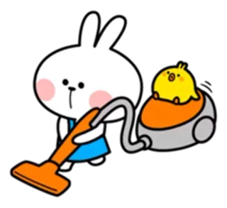 🙁 1f255fbe 兔子, 小鸡, 吸尘器, 清洁, 可爱, 卡通 telegram sticker