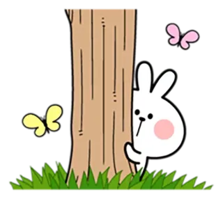 😶 e773922e 兔子, 小兔, 树, 可爱, 动物, 草, 蝴蝶 telegram sticker