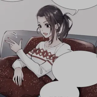 🍢 49efb37a donna, seduta, divano, anime, manga, segno di pace whatsapp sticker