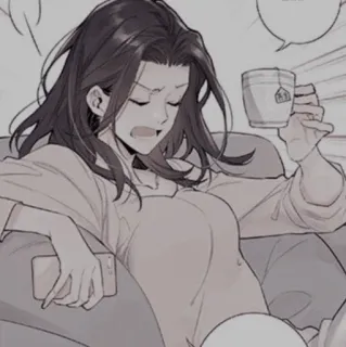 🍢 b33ab48c donna, tè, mattina, stanca, cartone animato, bevanda, tazza, assonnata whatsapp sticker