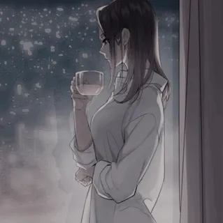 🍢 c919320f donna, tè, finestra, camicia, notte, profilo whatsapp sticker