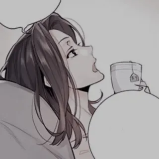 🍢 cdd4cc56 Anime, Ragazza, Tè, Bevanda, Rilassato, Interno whatsapp sticker