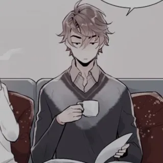 🍢 db6eb933 uomo, caffè, lettura, maglione, interno, anime whatsapp sticker