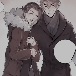 🍢 de983b02 anime, amici, sorridente, cartone animato, inverno, cappotto, felice whatsapp sticker