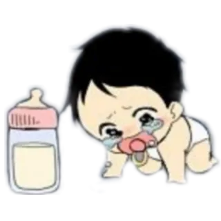 😢 0b646e9d 婴儿, 哭, 婴孩, 卡通, 奶瓶, 奶嘴, 悲伤 telegram sticker